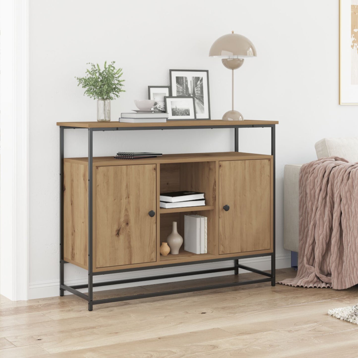 Sideboard 100X35X80 Cm Engineered Wood En Staal Artisan eiken