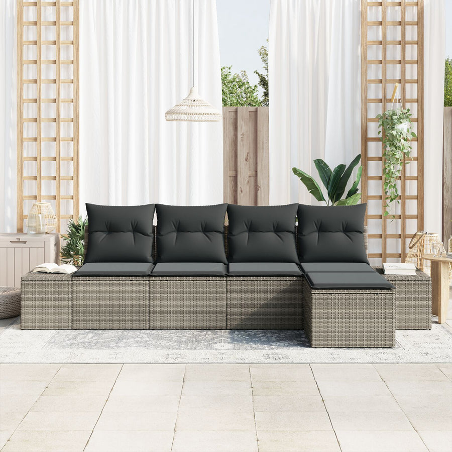 5-Delige Tuin Sofa Set Met Kussens Grijs Poly Rattan