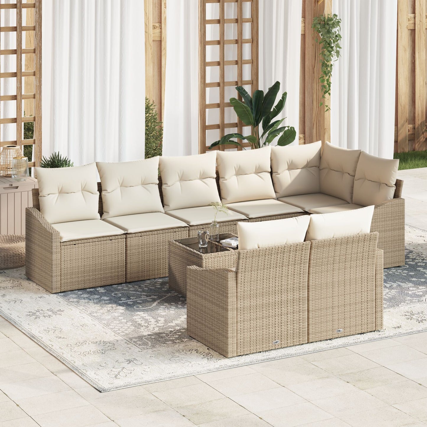 9-Delige Tuin Eetset Met Kussens Bruin Poly Rattan