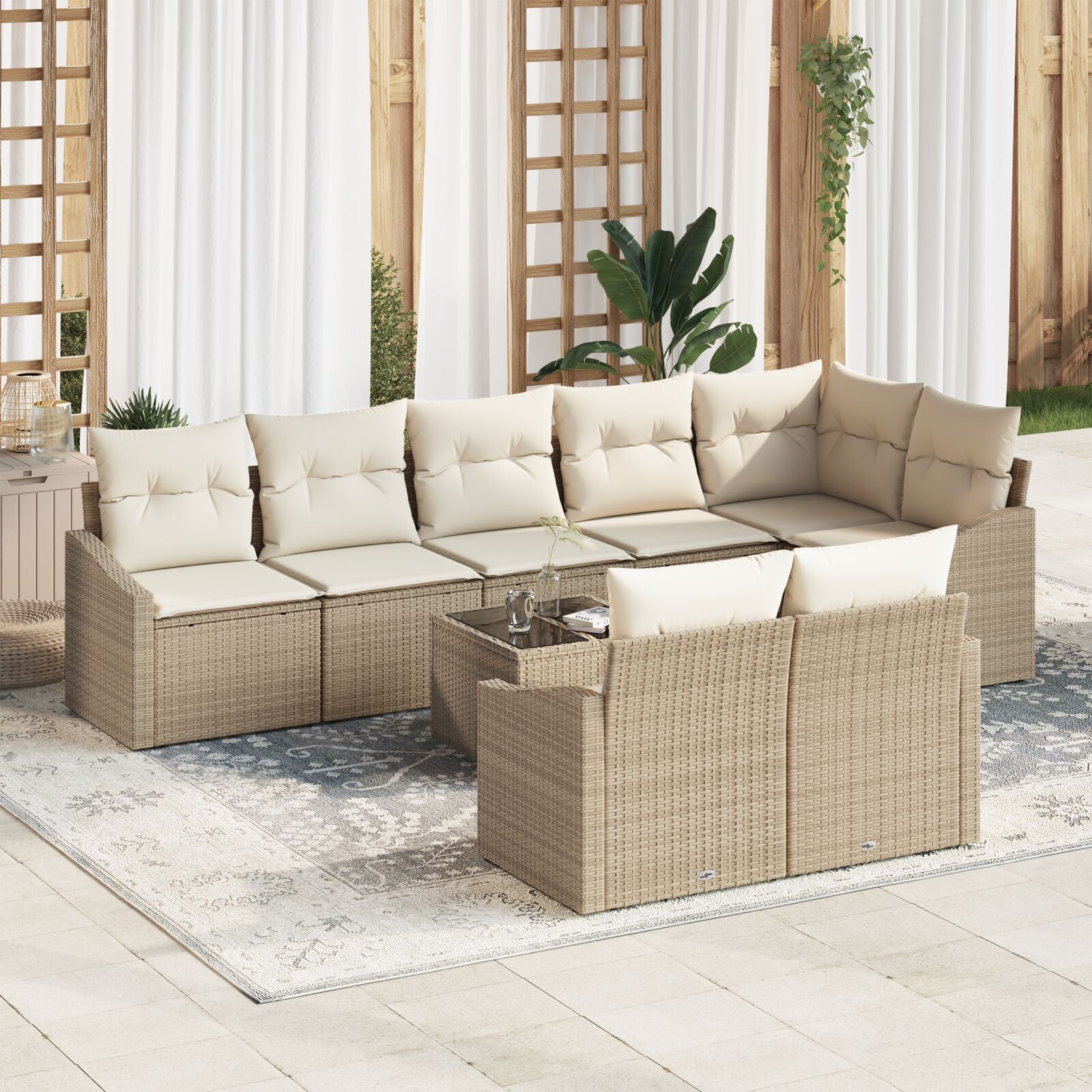 9-Delige Tuin Eetset Met Kussens Bruin Poly Rattan