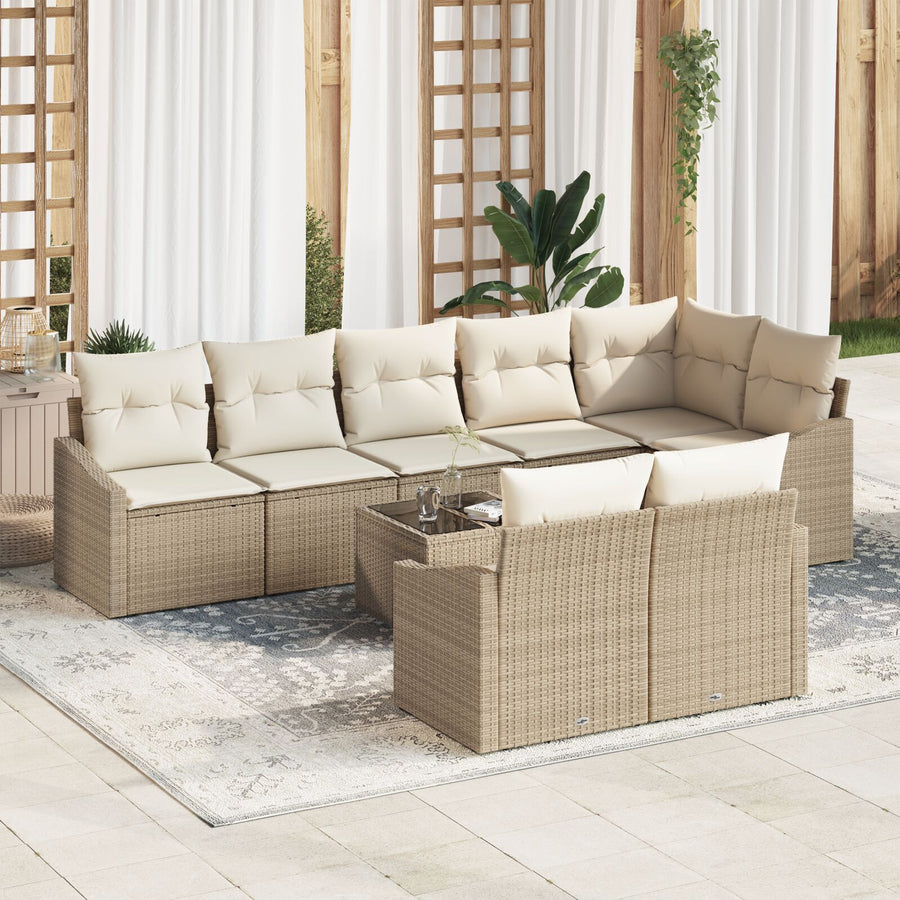 9-Delige Tuin Eetset Met Kussens Bruin Poly Rattan