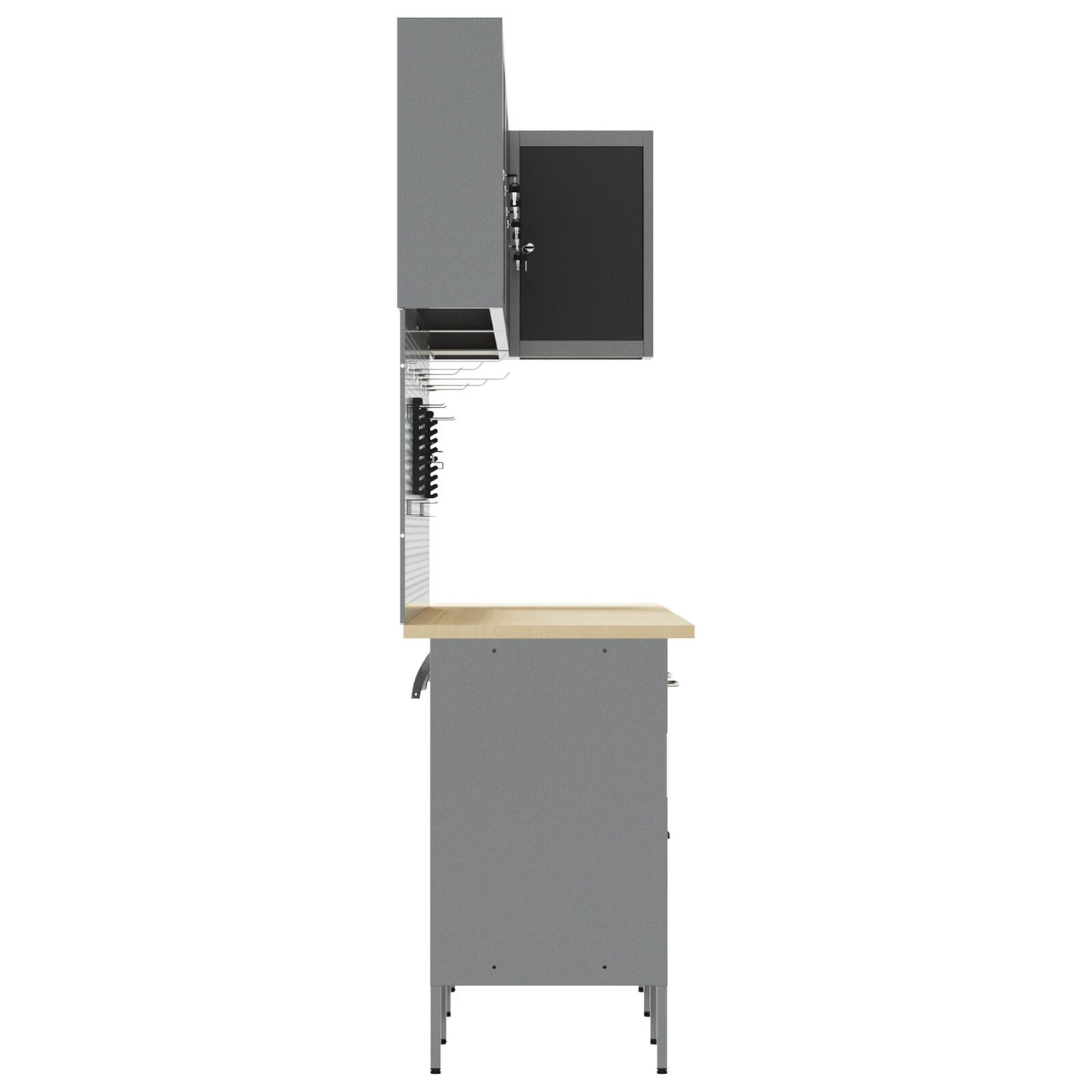 12-Delige Werkplaatskast En Pegboard Set Mdf En Metaal 4x (84 cm) Zwart Tafel + 7x kast + 6x pegboard