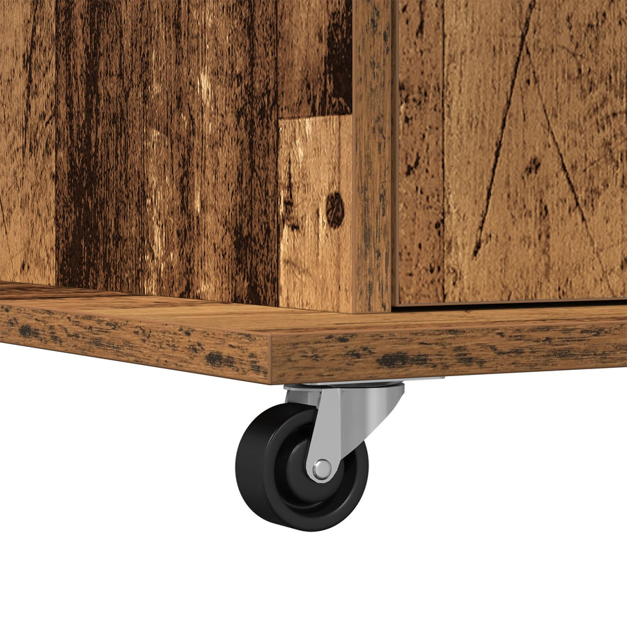 Leskantoor Podium Met Wielen Oud Hout Bewerkt Hout