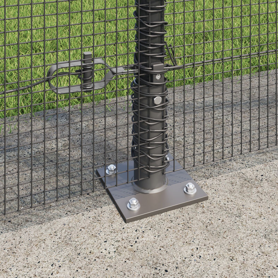 Hekpaalset Set Van 2 Grijs Metaal, Pvc 25 X 1,5 M Duurzaam Gegalvaniseerd Staal