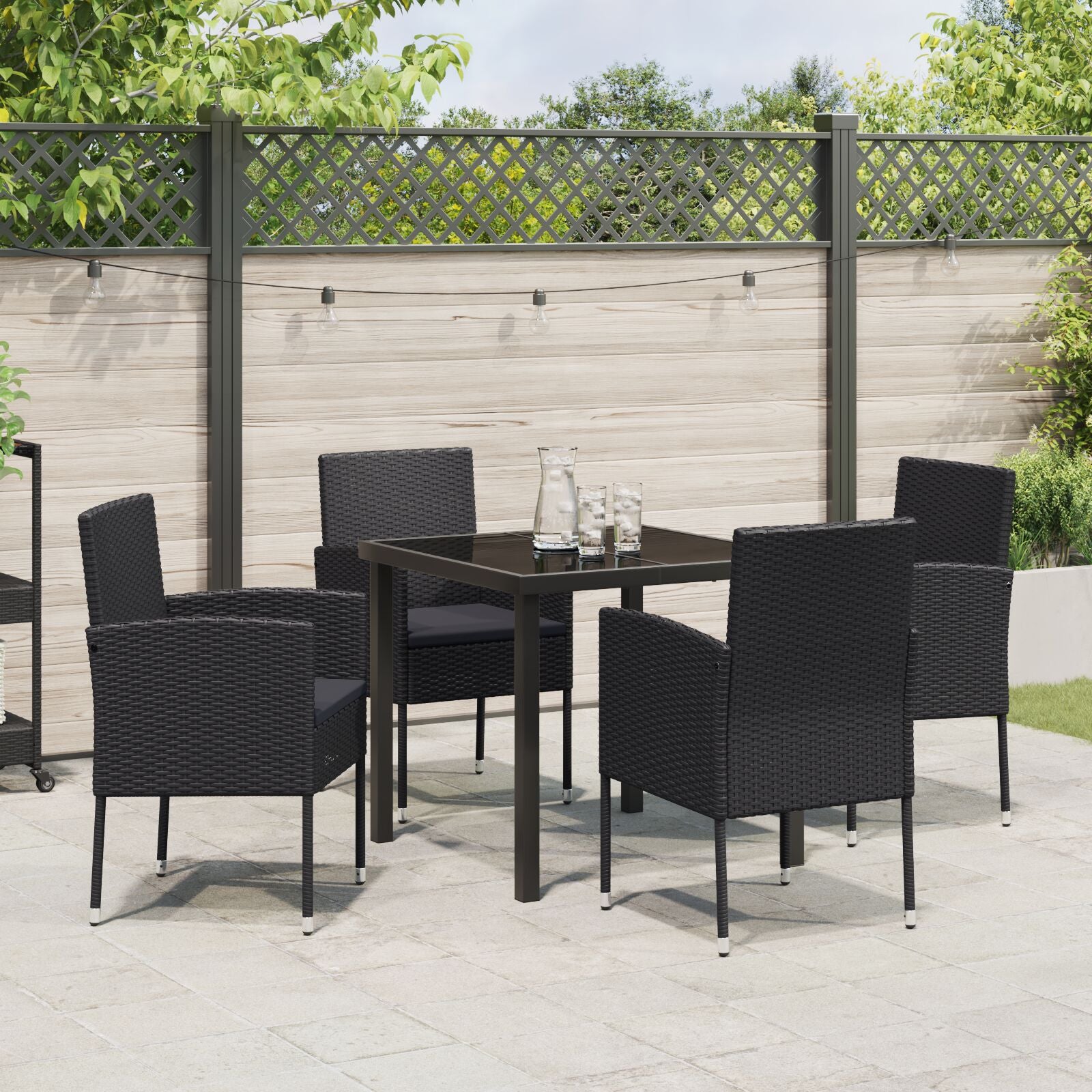 5-Delige Tuin Eetset Met Kussens Zwart Poly Rattan