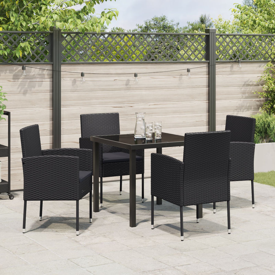 5-Delige Tuin Eetset Met Kussens Zwart Poly Rattan