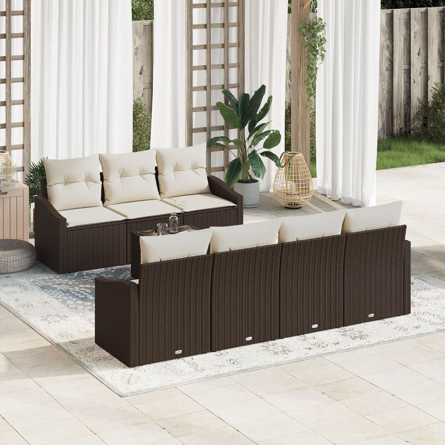 8-Delige Tuinbankset Met Kussens Bruine Poly Rattan