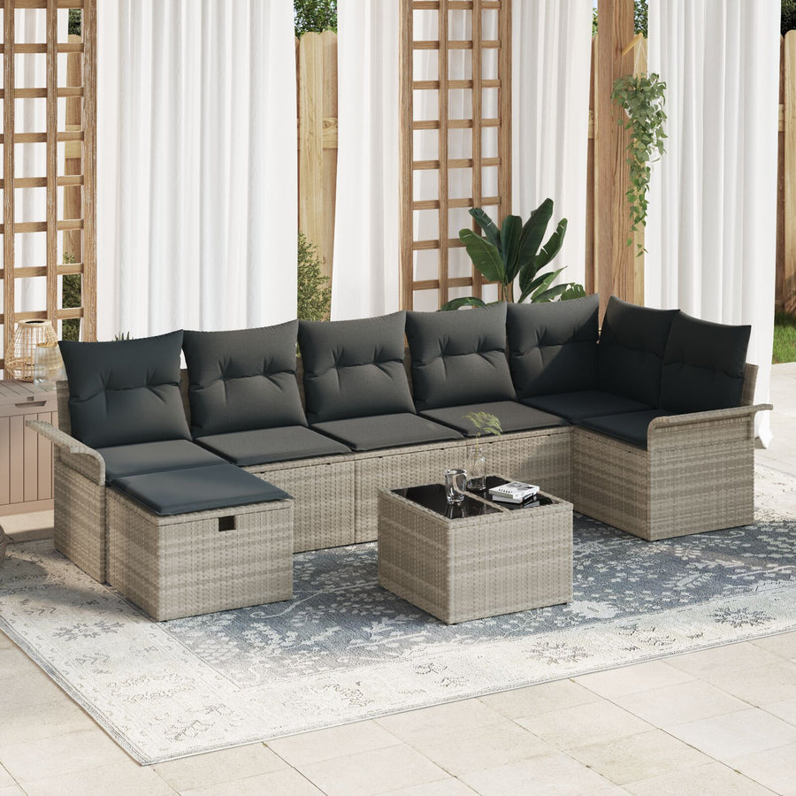8-Delige Tuin Sofa Set Met Kussens Licht Grijs Poly Rattan