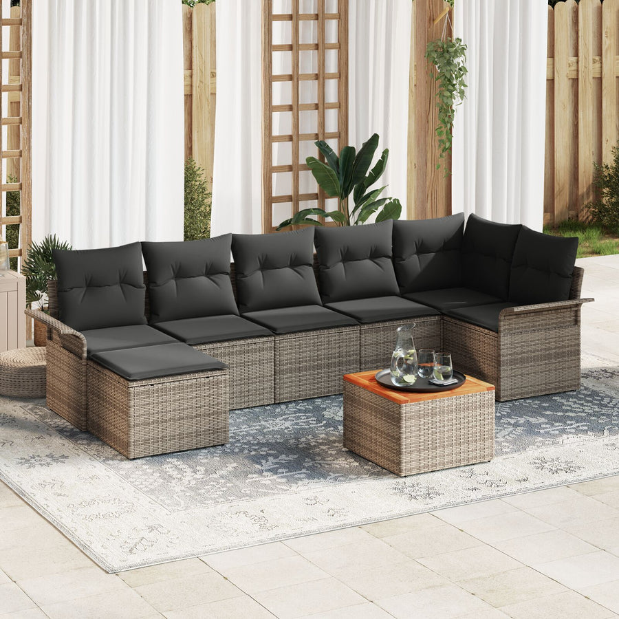 8-Delige Tuin Sofa Set Met Kussens Grijs Poly Rattan Acacia