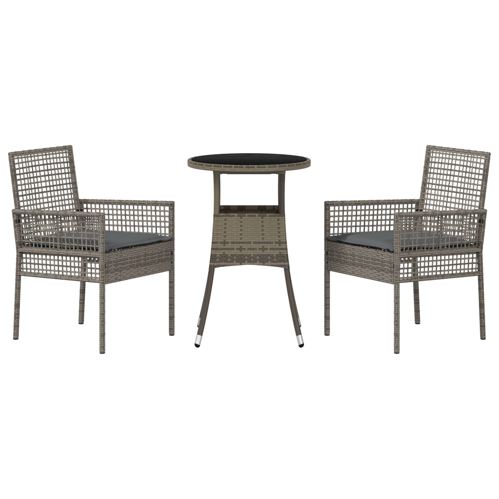 3 Delige Tuin Eetset Grijs Poly Rattan