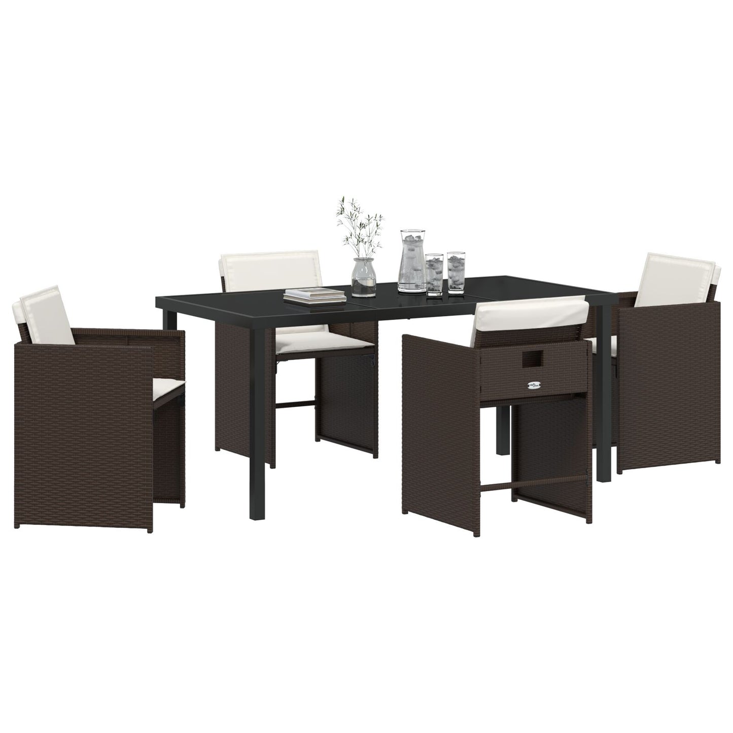 5 Delige Tuin Eettafel Set Met Kussens Bruin Poly Rattan