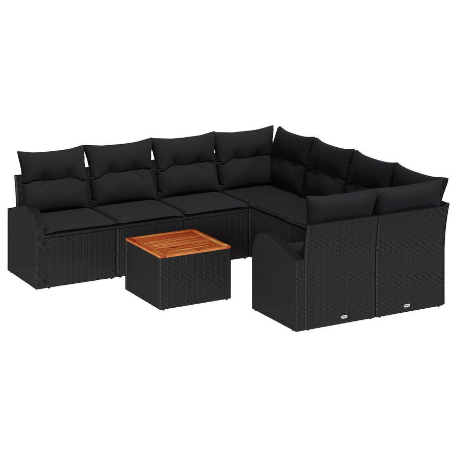9-Delige Tuin Sofa Set Met Kussens Zwart Poly Rattan Acacia