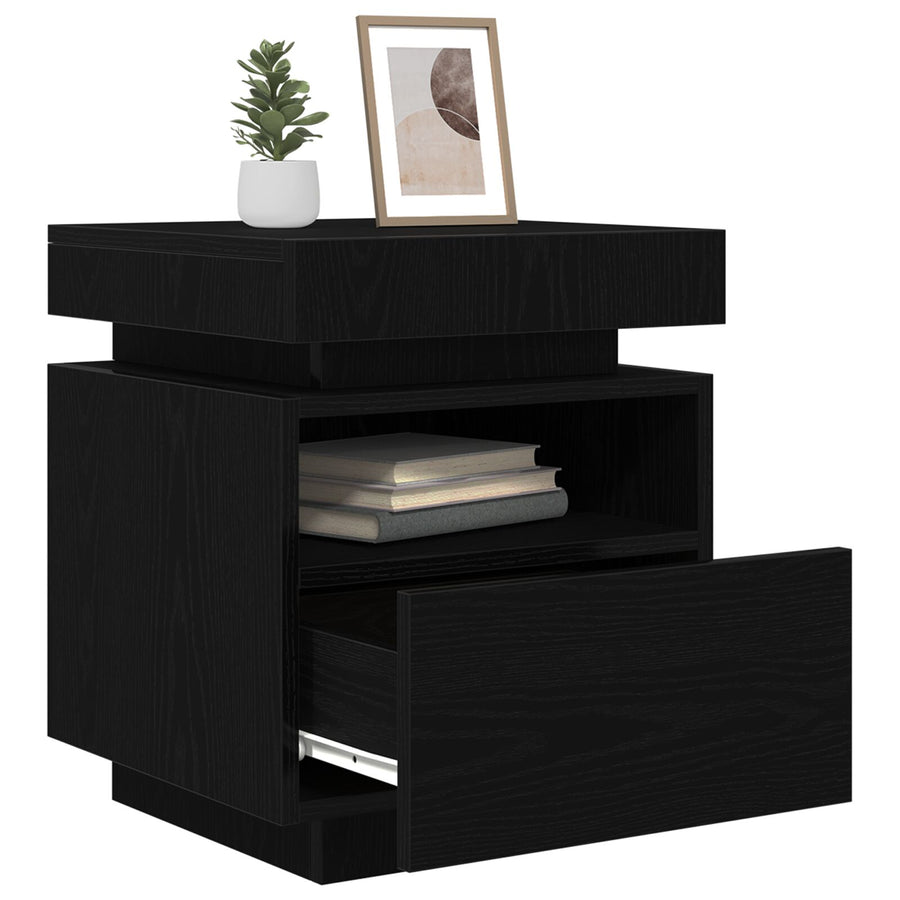 Nachtkastje Met Led-Verlichting 2 Stuks Zwart Eiken 40X39X48,5 Cm