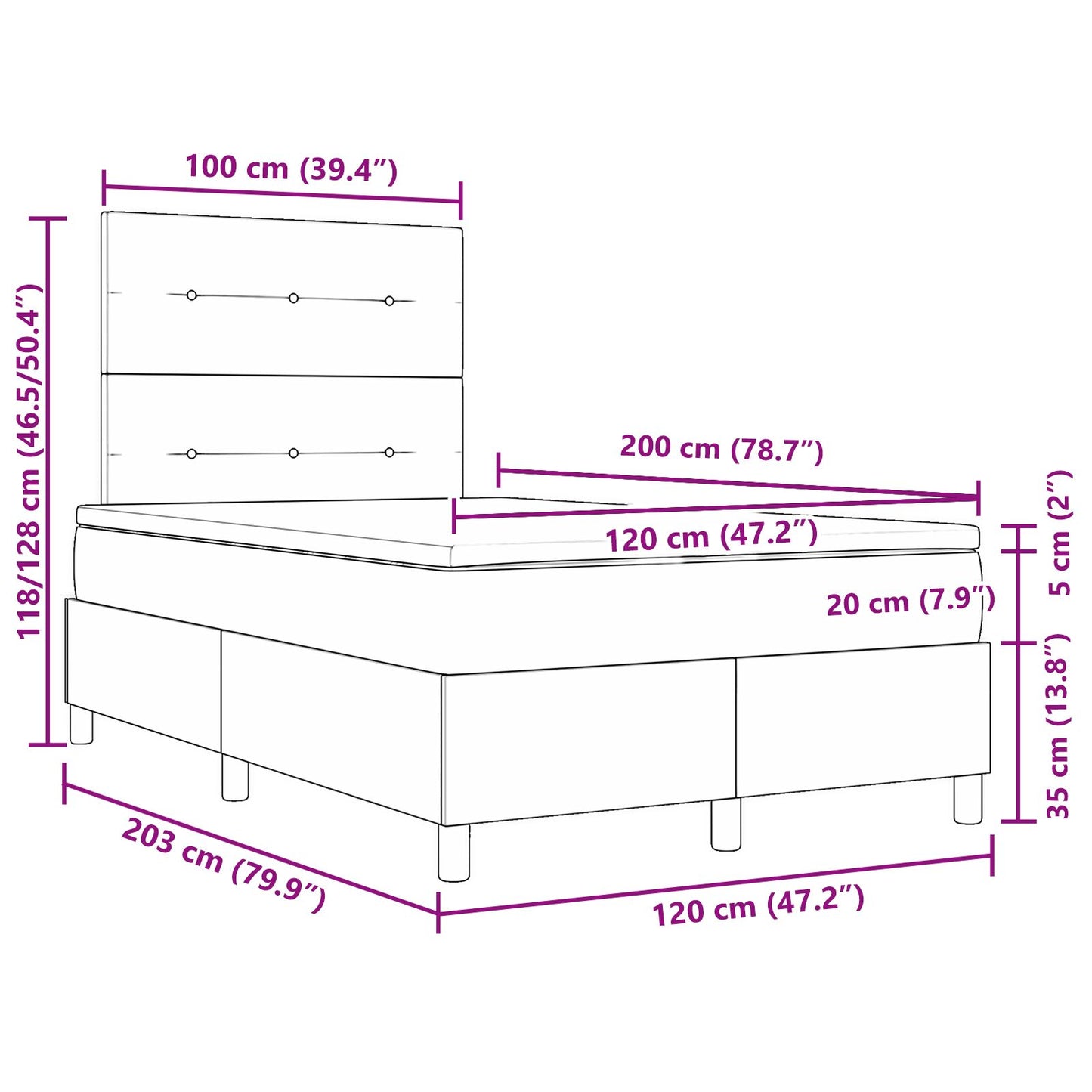 Boxspring Bed Met Matras Lichtgrijs 120X200 Cm Fluweel Blauw