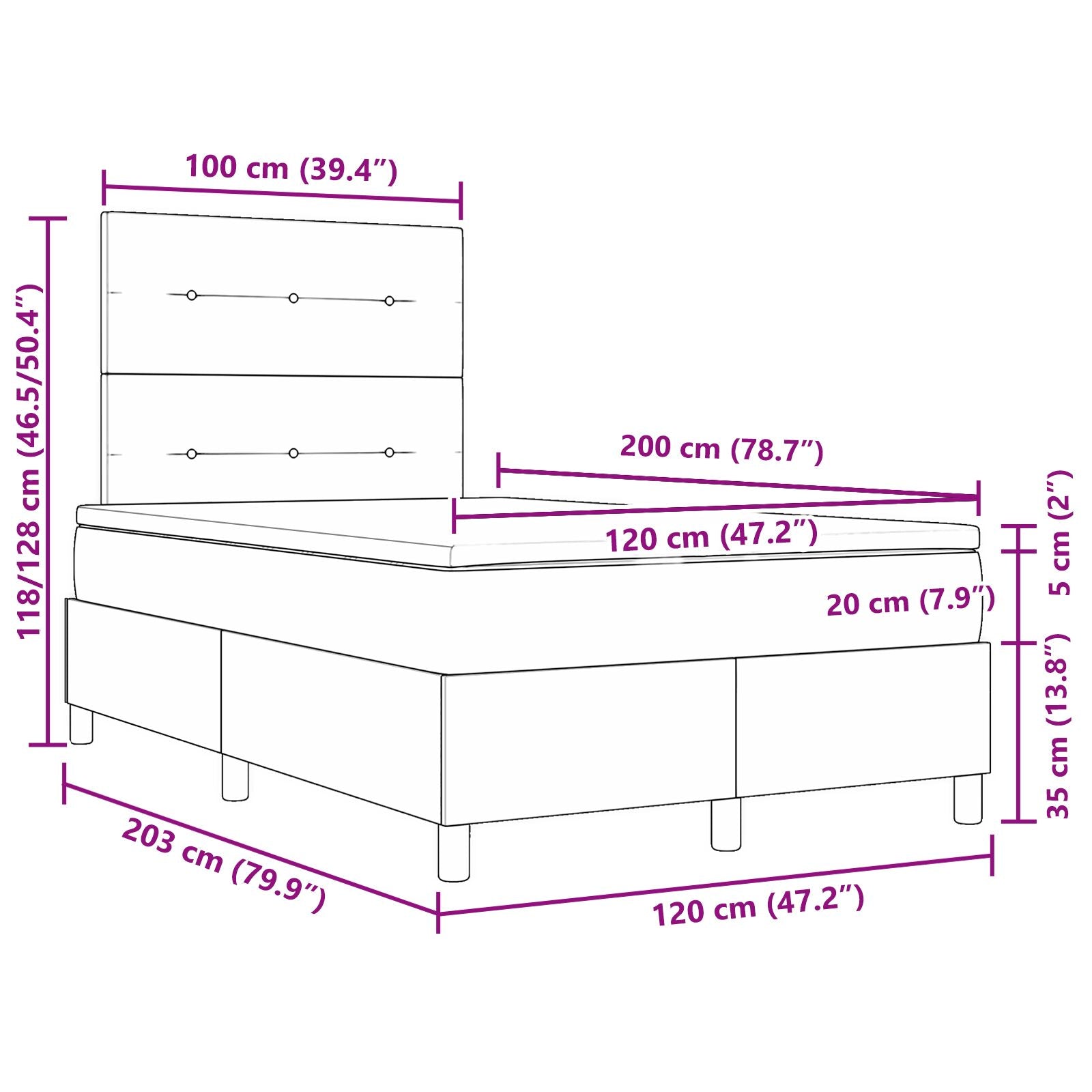 Boxspring Bed Met Matras Lichtgrijs 120X200 Cm Fluweel Blauw