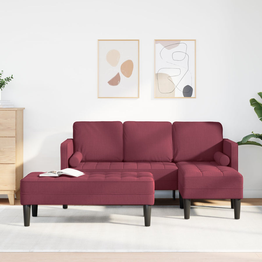 2 Delige Sofa Set Met Kussens In Bordeauxrood Stof Bordeauxrood. L-vormige sofa + bank