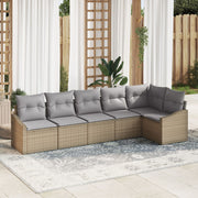 Tuinbankenset 6-delig poly rattan beige lichtgrijs