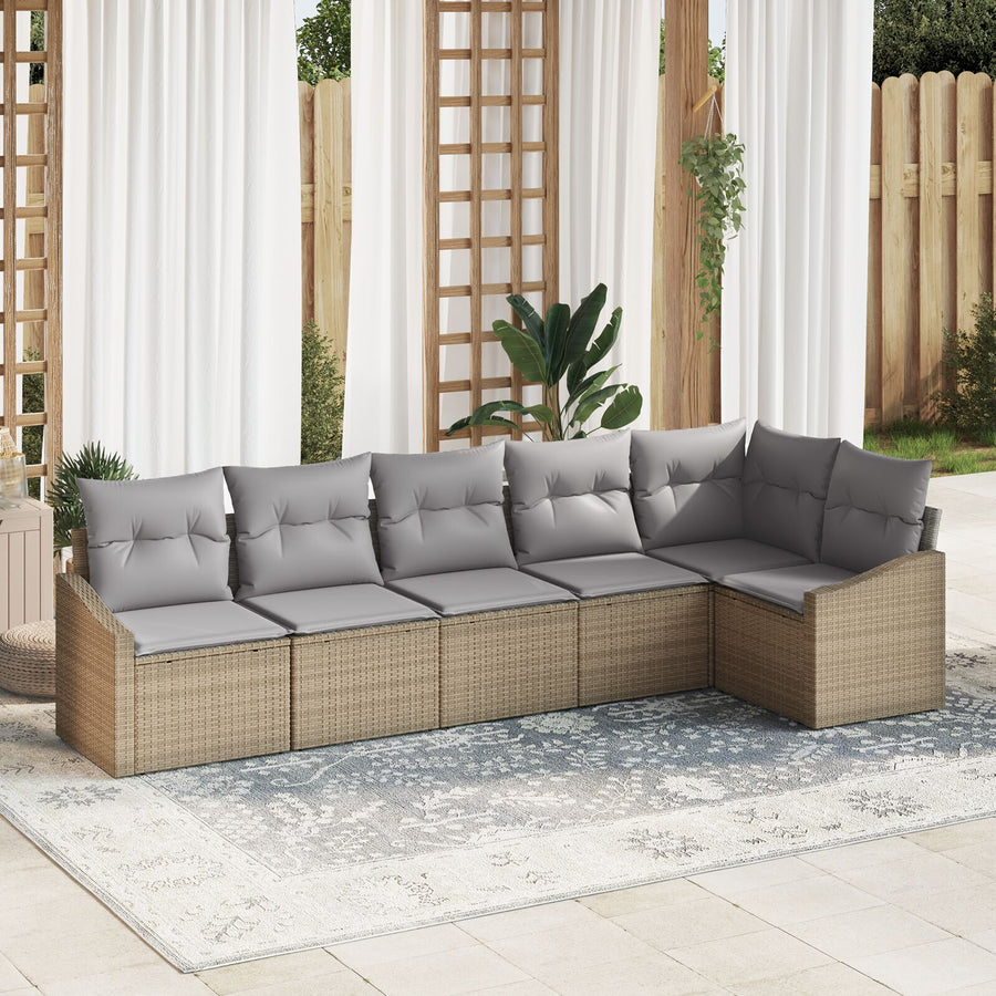 Tuin Sofa Set Set Van 6 Beige Riet, Polyester Stof Buitensofa