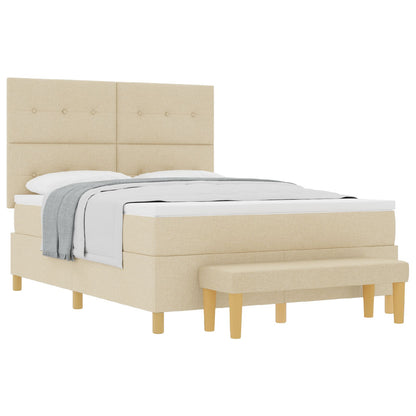Boxspringbed Met Matras & Bank Stof Crème 160 x 200 cm Knoop-tufted