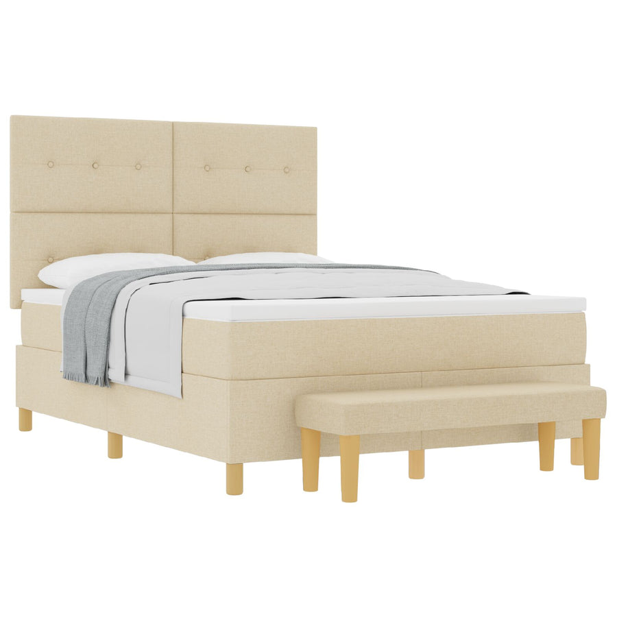 Boxspringbed Met Matras & Bank Stof Crème 160 x 200 cm Knoop-tufted