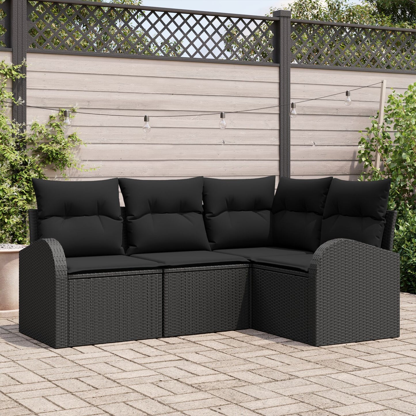 4-Delige Tuinsofa Set Met Kussens Poly Rattan Zwart zonder tafel