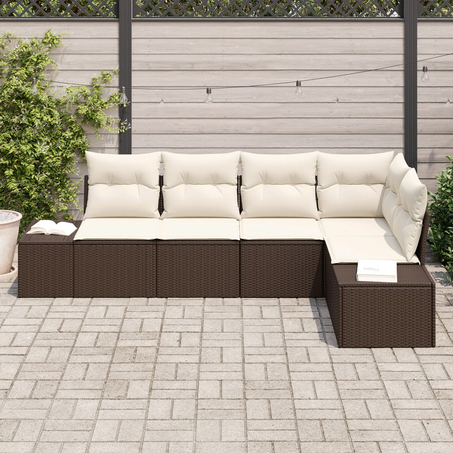 5-Delige Tuin Sofa Set Met Kussens Poly Rattan Bruin en crème zonder tafel