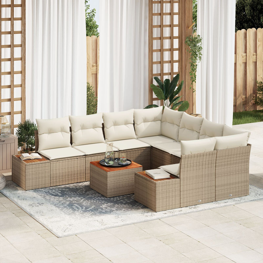 9-Delige Tuin Sofa Set Met Kussens Beige Poly Rattan Acacia
