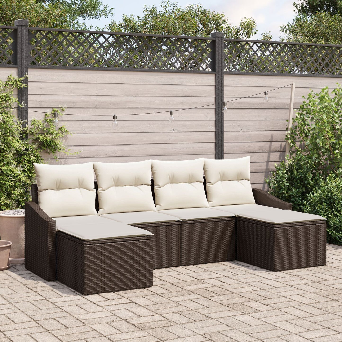6-Delige Tuin Eetset Met Kussens Bruin Poly Rattan