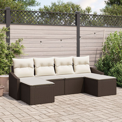 6-Delige Tuin Eetset Met Kussens Bruin Poly Rattan