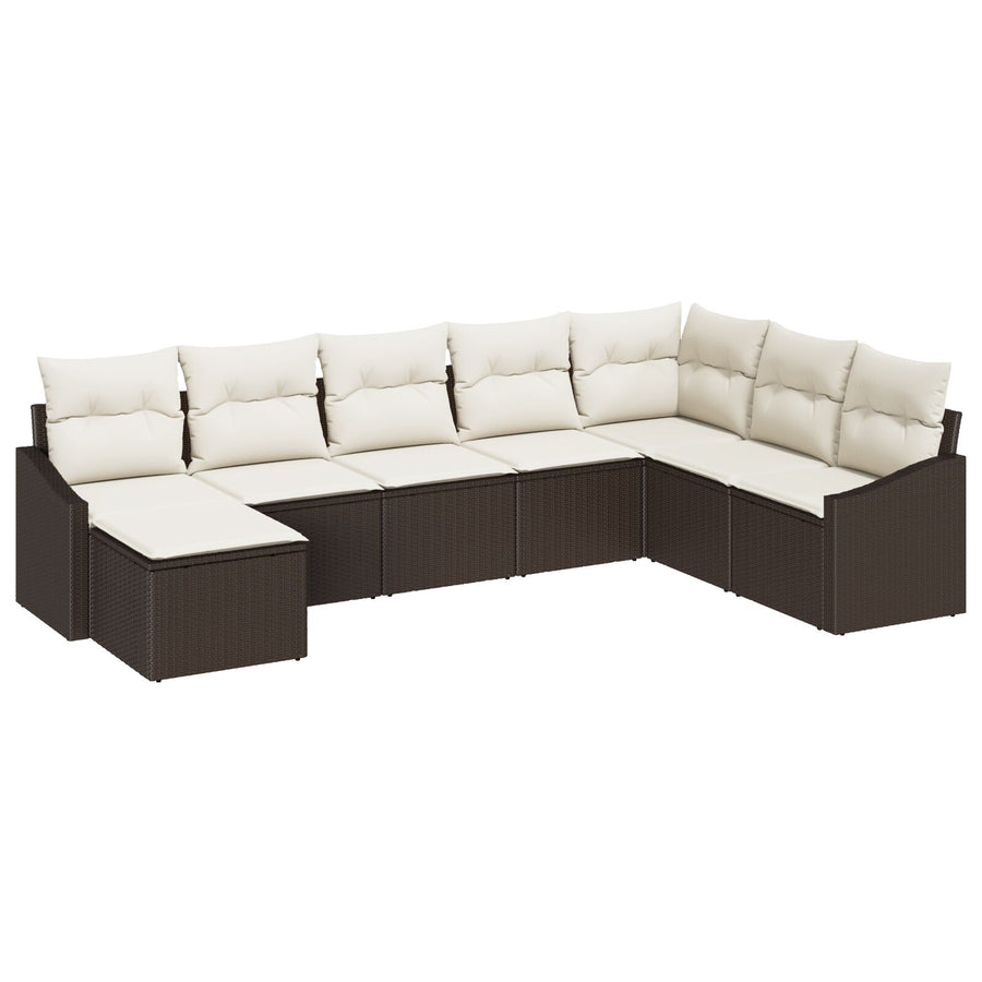 8-Delige Tuin Eetset Met Kussens Bruin Poly Rattan