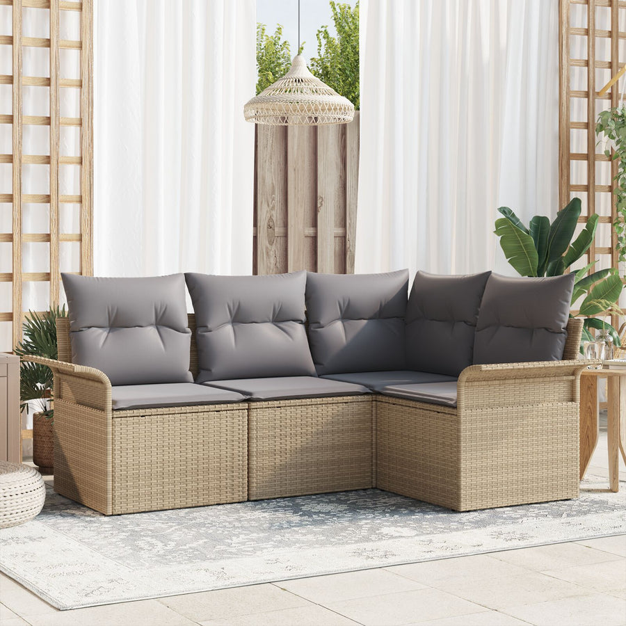 4 Stukken Tuin Sofa Set Met Kussens Beige Poly Rattan