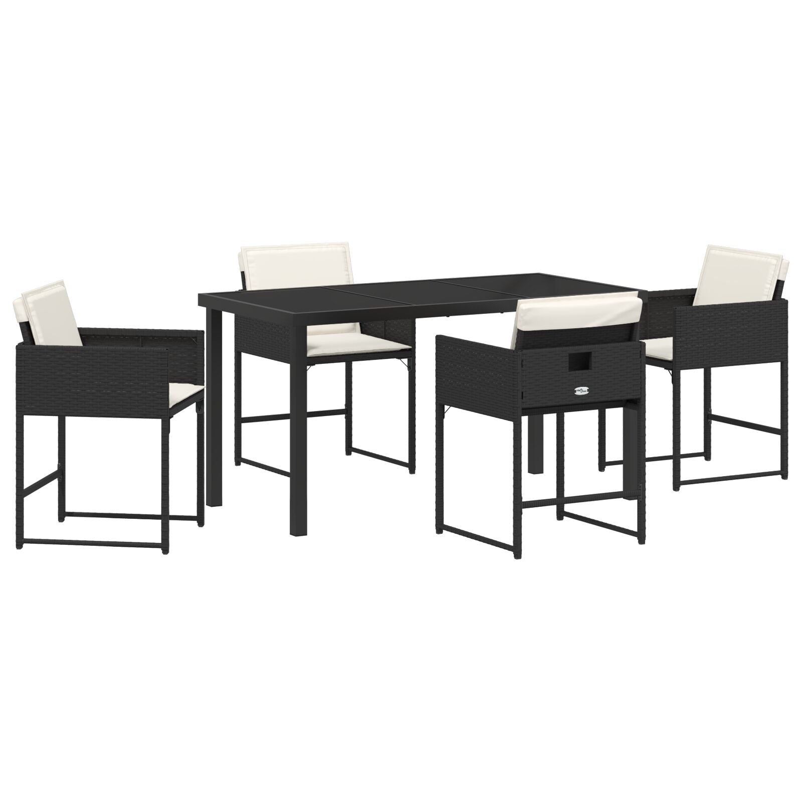 5 Delige Tuin Eettafel Set Met Kussens Zwart Poly Rattan