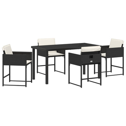5 Delige Tuin Eettafel Set Met Kussens Zwart Poly Rattan