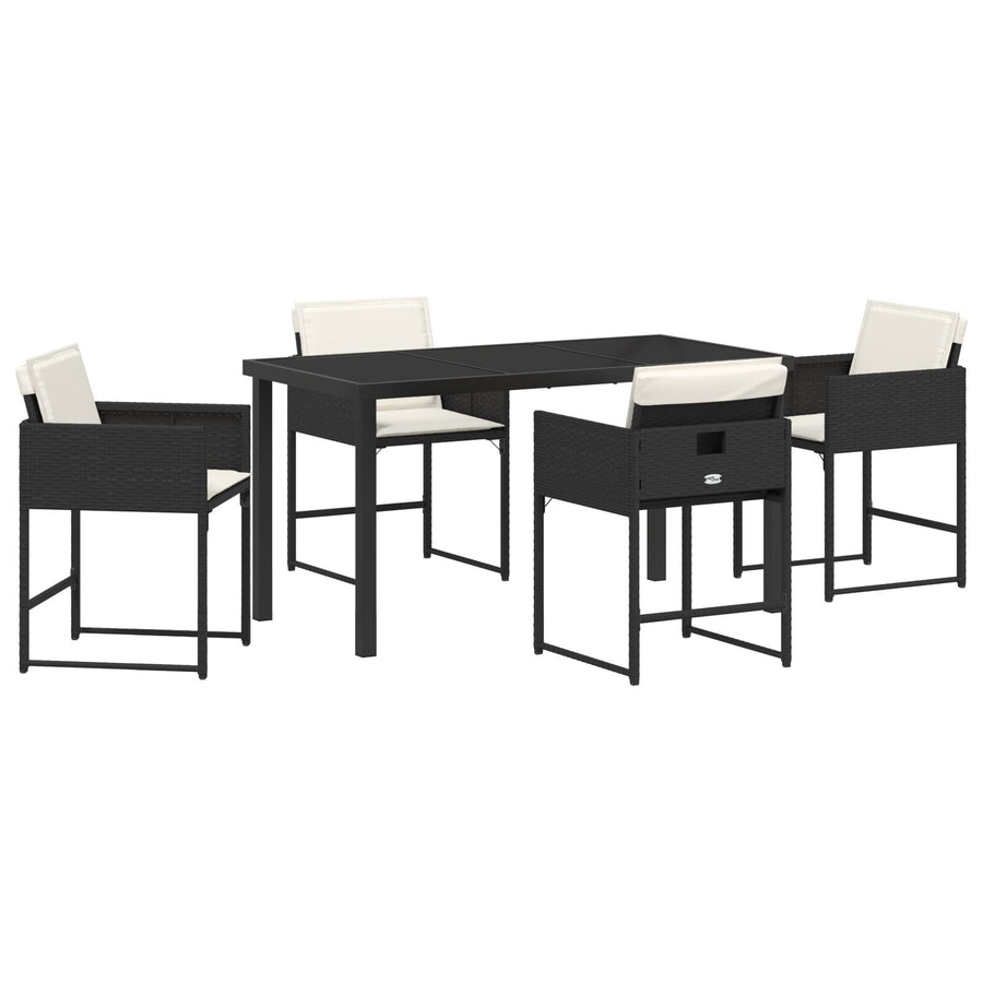 5 Delige Tuin Eettafel Set Met Kussens Zwart Poly Rattan