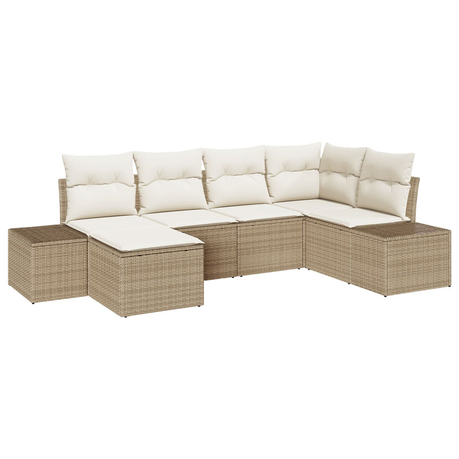 6-Delige Tuinsalonset Met Kussens Beige Poly Rattan