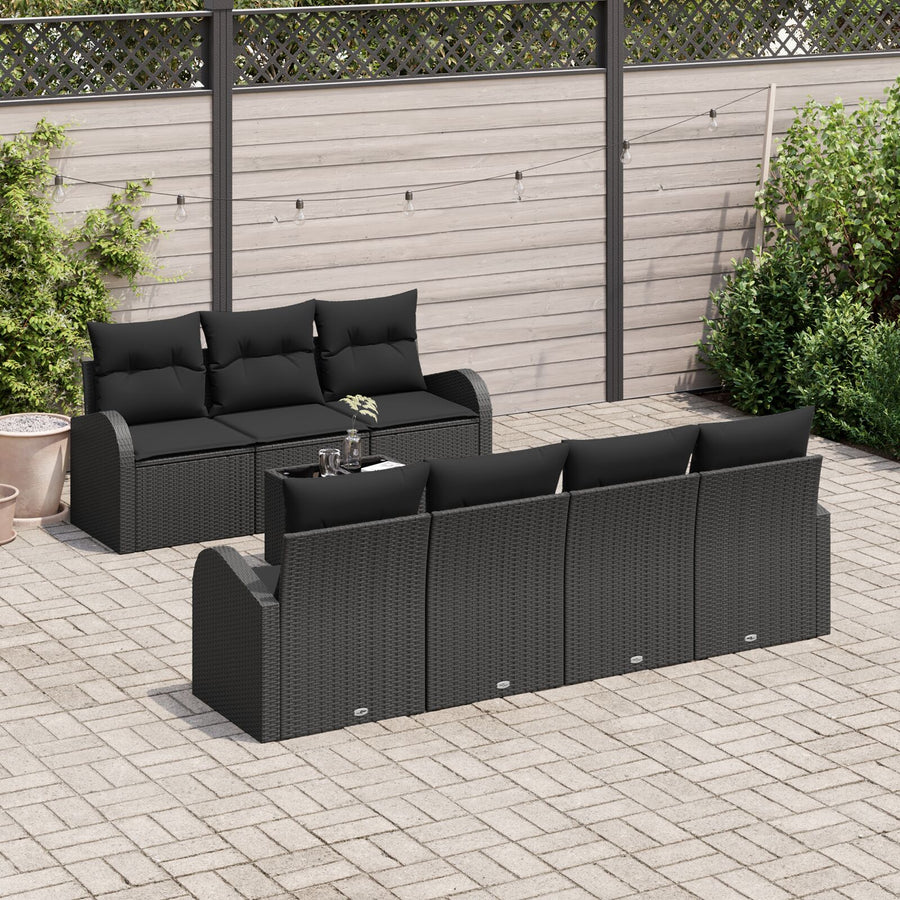 8-Delige Tuinbank Set Met Kussens Zwart Poly Rattan