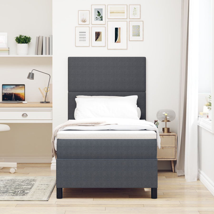 Boxspringbed Met Matras Donkergrijs 100X200 Cm Corduroy Stof