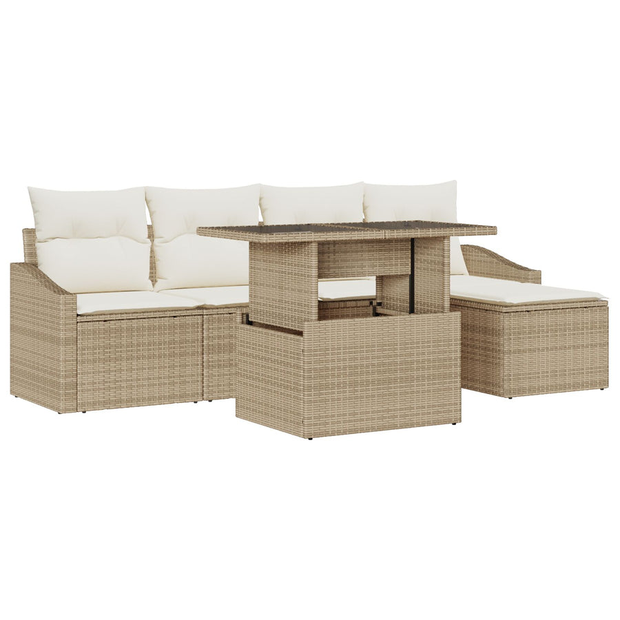 6-Delige Tuin Sofa Set Met Kussens Beige Poly Rattan