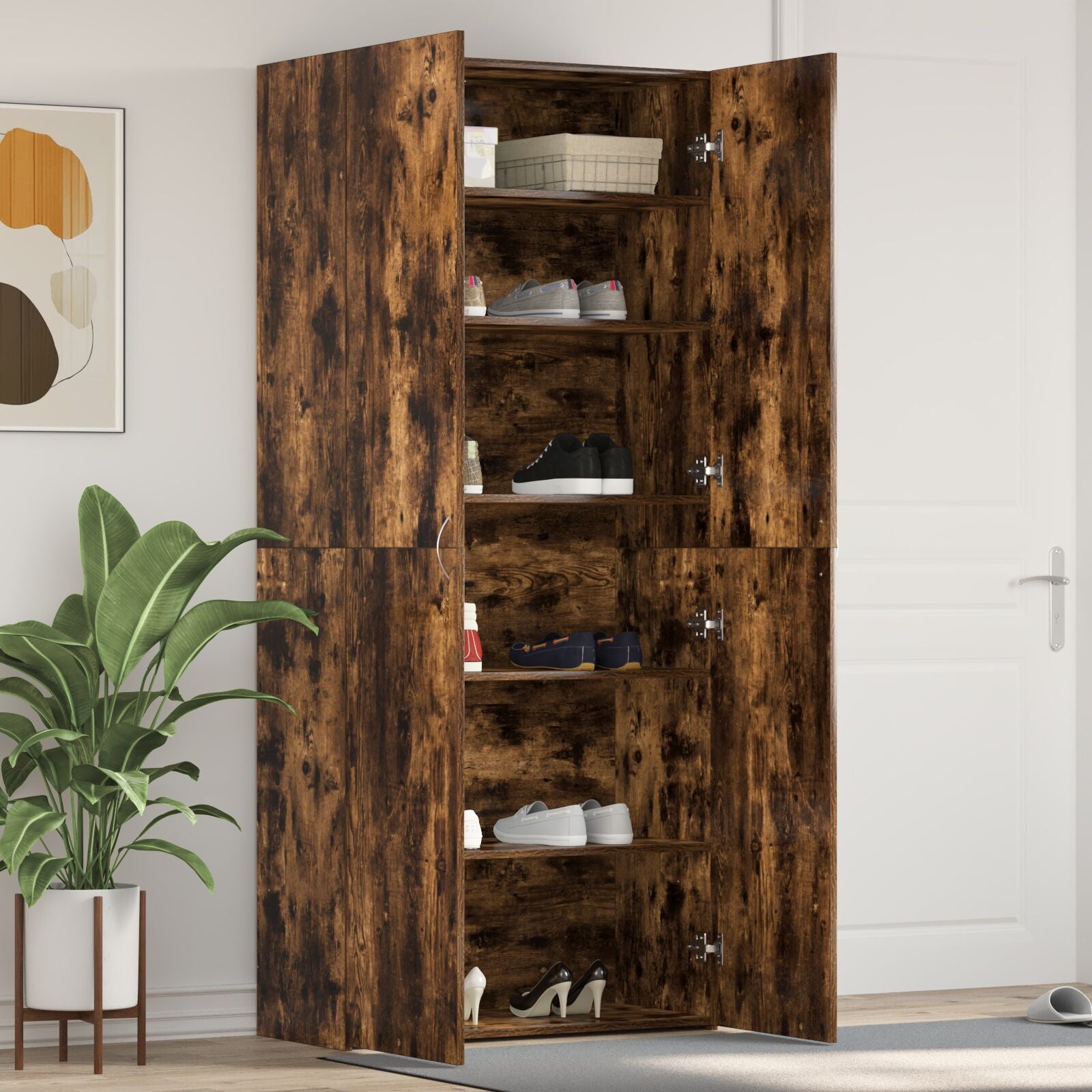 Schoenkast Gerookt Eiken Bewerkt Hout Schoenrek Rechthoekig