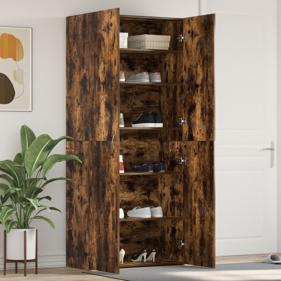 Schoenkast Gerookt Eiken Bewerkt Hout Schoenrek Rechthoekig