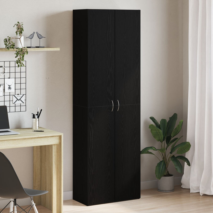 Kantoorkast Zwart Eiken 60X32X190 Cm Bewerkte Hout