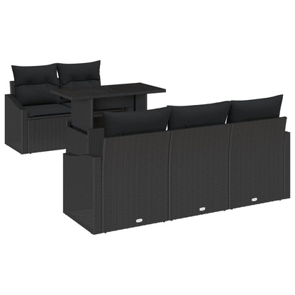 Tuin Sofa Set Set Van 6 Zwart Rattan, Polyester Buiten Sofa Set