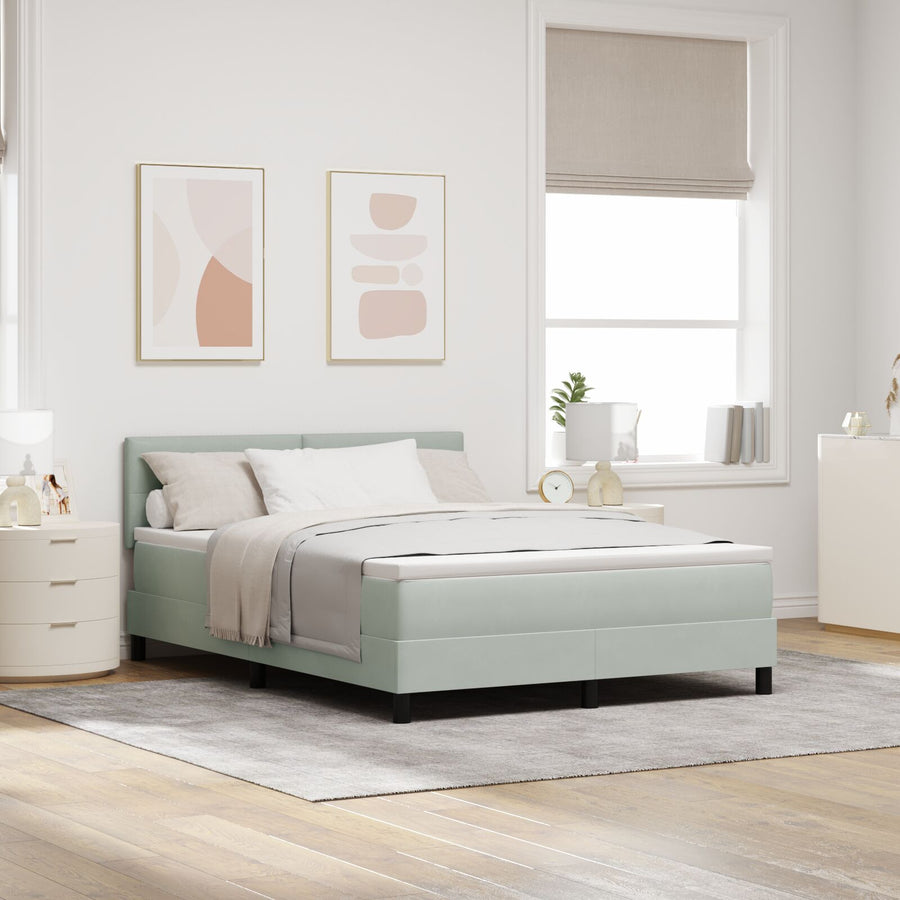 Boxspringbed Met Matras Lichtgrijs 140X190 Cm Fluweel Blauw