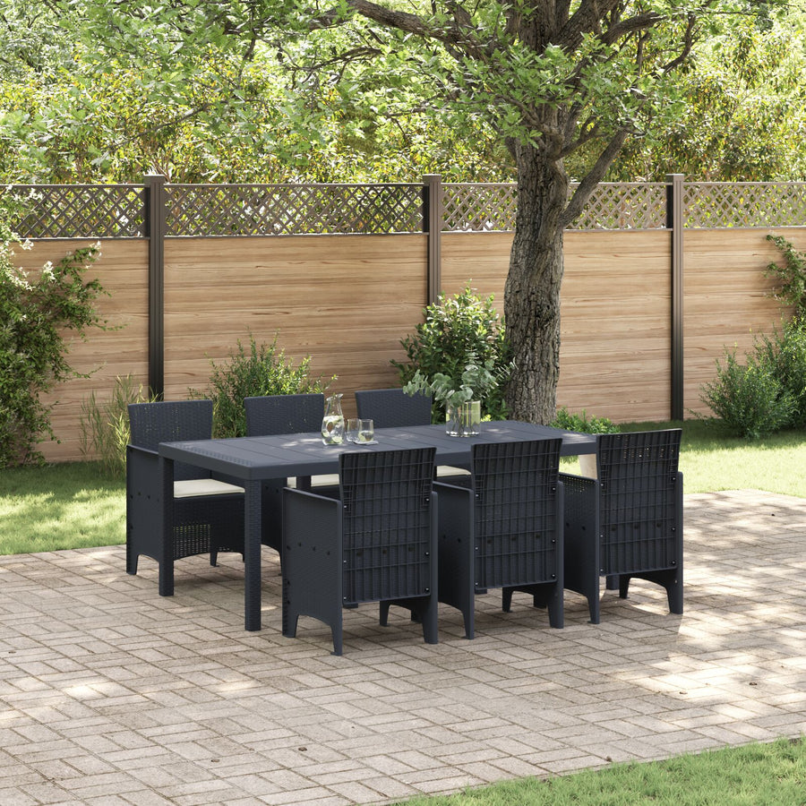 7-Delige Tuin Eetset Met Kussens Antraciet Poly Rattan