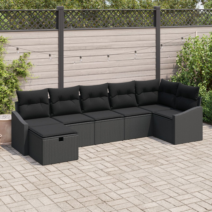 7 Stuk Tuin Sofa Set Met Kussens Zwart Poly Rattan