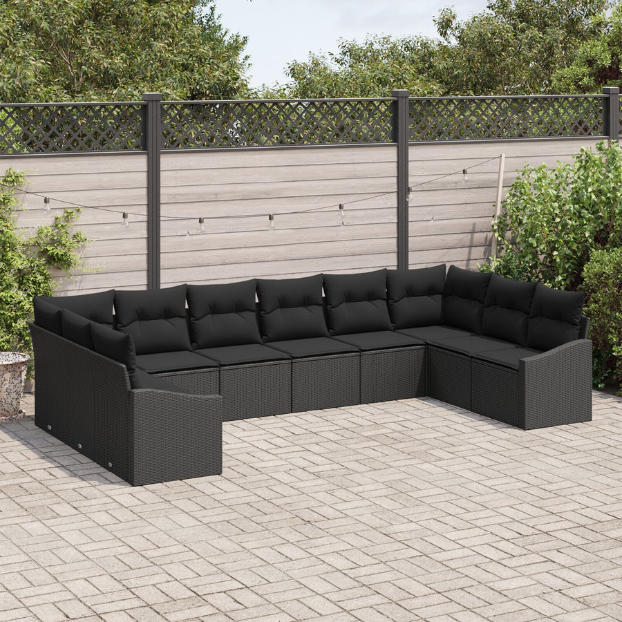 Tuin Sofa Set Set Van 10 Zwart Rattan, Polyester Tuin Loveseat