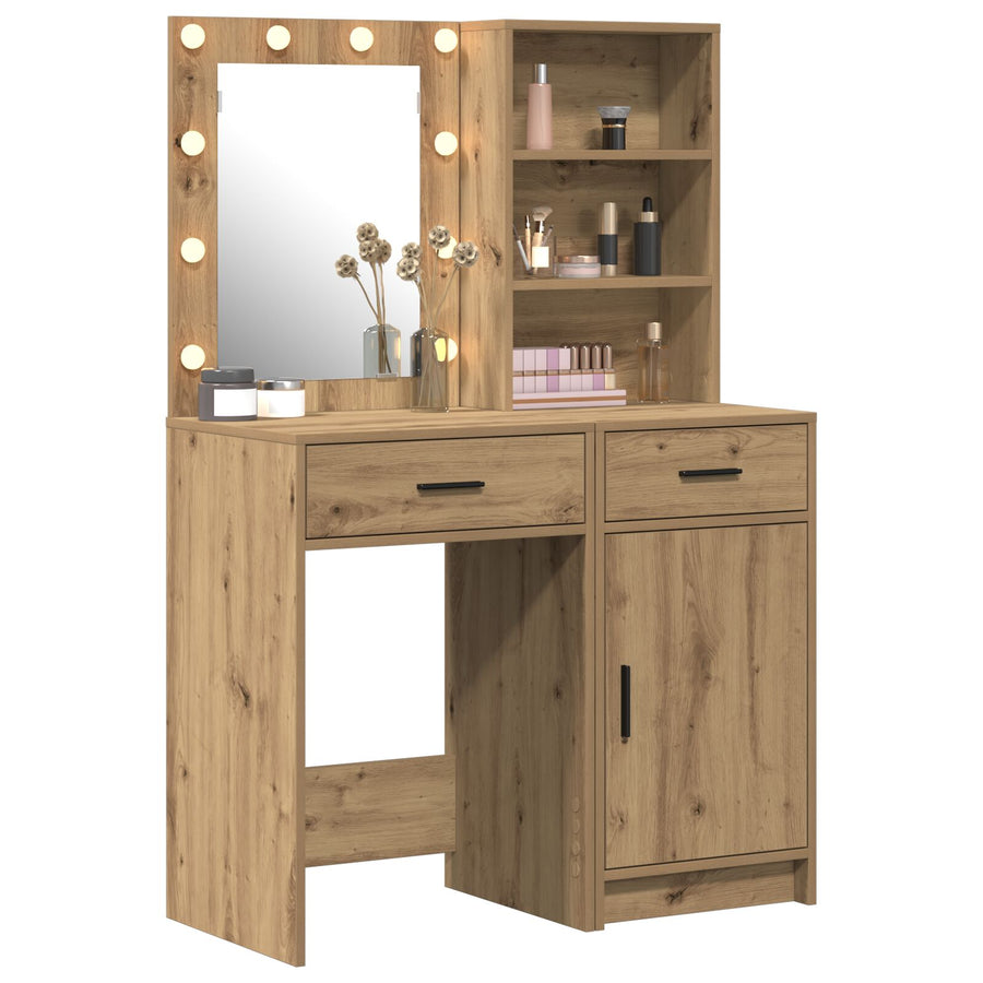 2-Delige Kaptafelset Met Led Artisan Eiken Gefabriceerd Hout