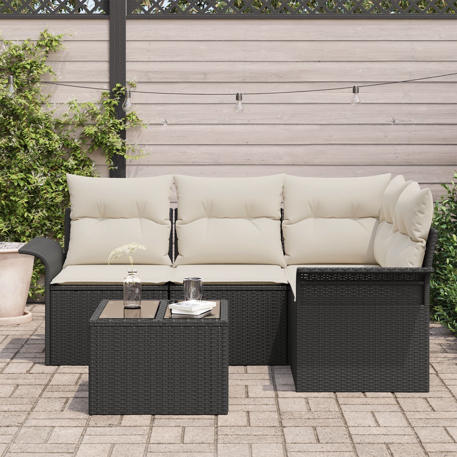 4-Delige Tuin Sofa Set Met Kussens Bruin Poly Rattan