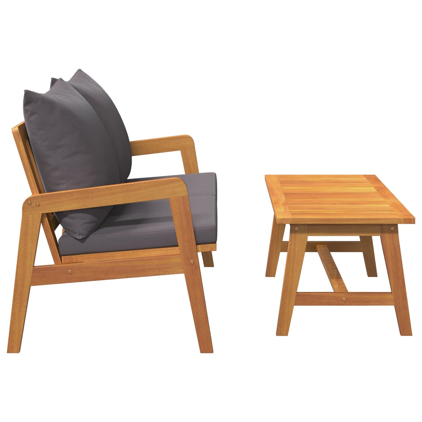2-Delige Bistroset Met Kussens - Van Massief Acaciahout Anthraciet Tafel + bank