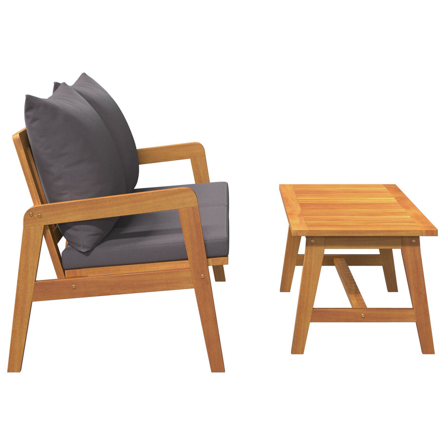 2-Delige Bistroset Met Kussens - Van Massief Acaciahout Anthraciet Tafel + bank